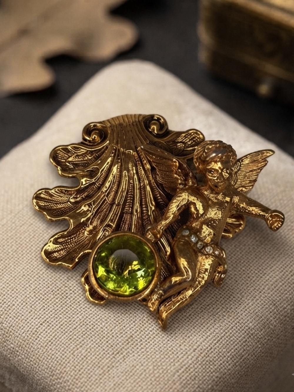 Vintage Cherub & Seashell Statement Brooch Pin